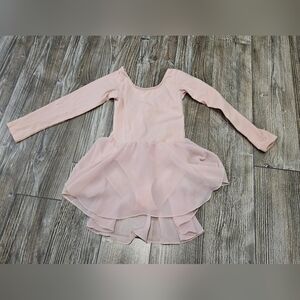 Girls' Long Sleeve Ballet Leotard with Chiffon Skirt - Pale Pink